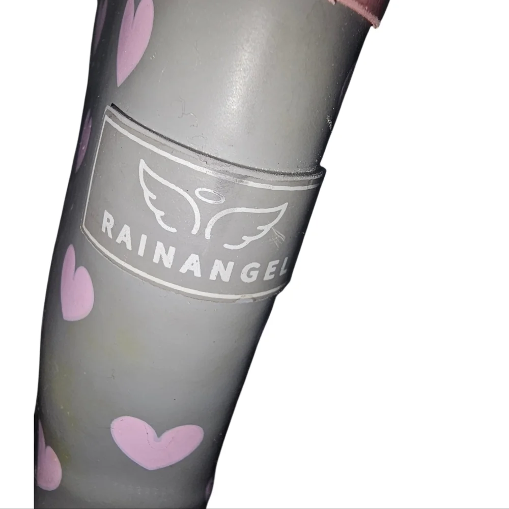 Rainangel Gray and Pink Heart Kids Rain Boots